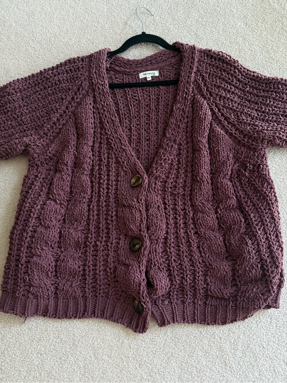 Miracle Chunky Cable Open Weave Oversized Cardigan Plum M/L
